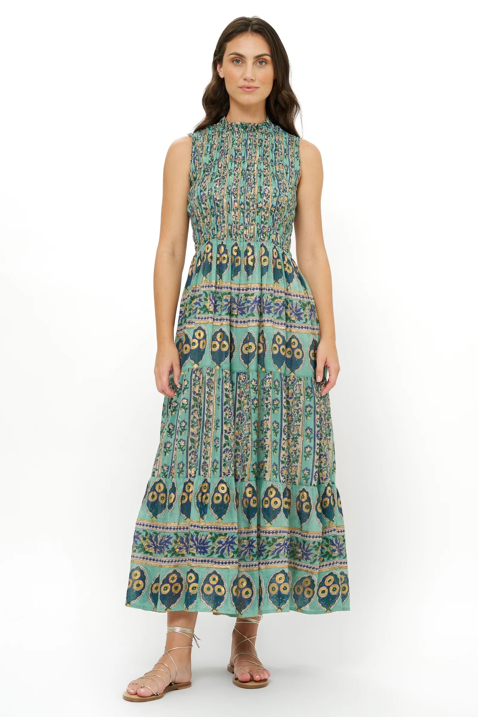 Sleeveless Smocked Maxi Dress Med / Monarch Blue
