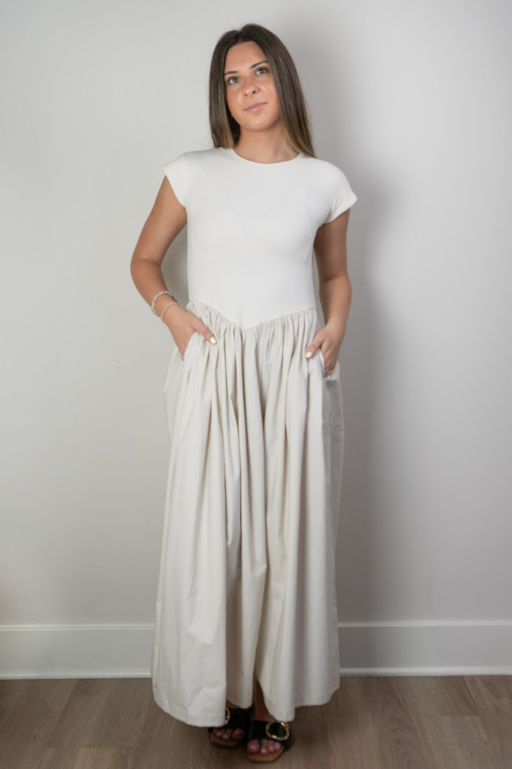 RIB AND WOVEN SHIRT COMBO DRESS