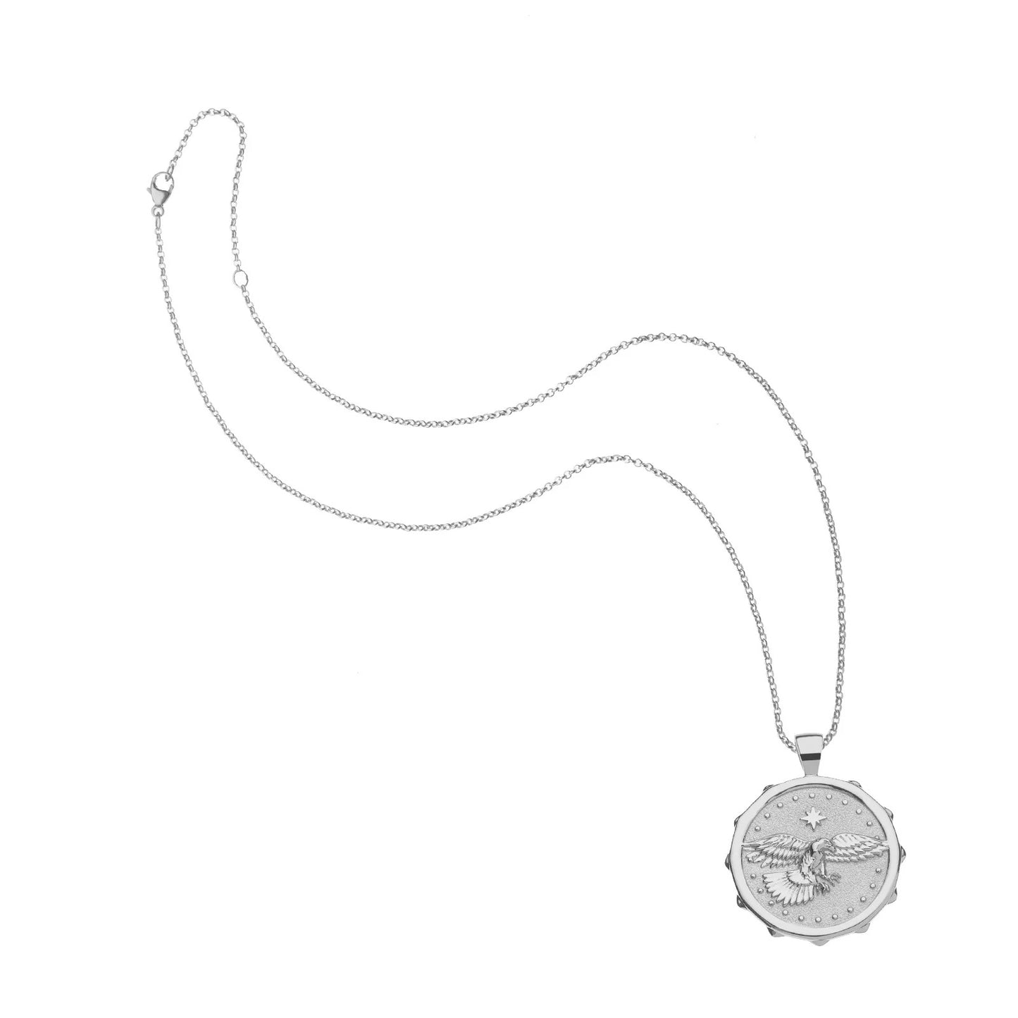 JW PROTECT EAGLE ORIGINAL PENDANT COIN SILVER- 16"-18" ROLO CHAIN
