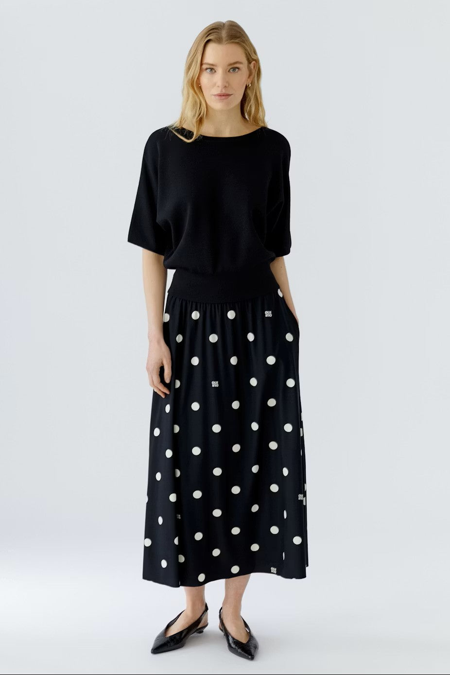 OUI BLACK & OFF WHITE LONG SKIRT