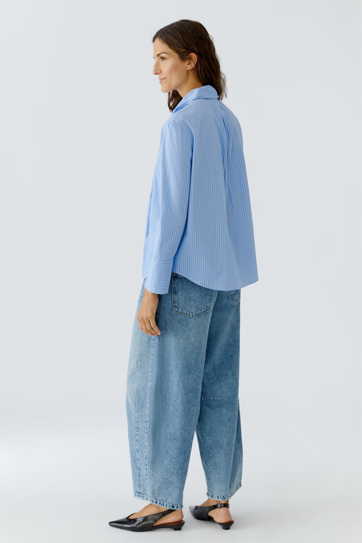 OUI BLUE WHITE BLOUSE WITH TIE