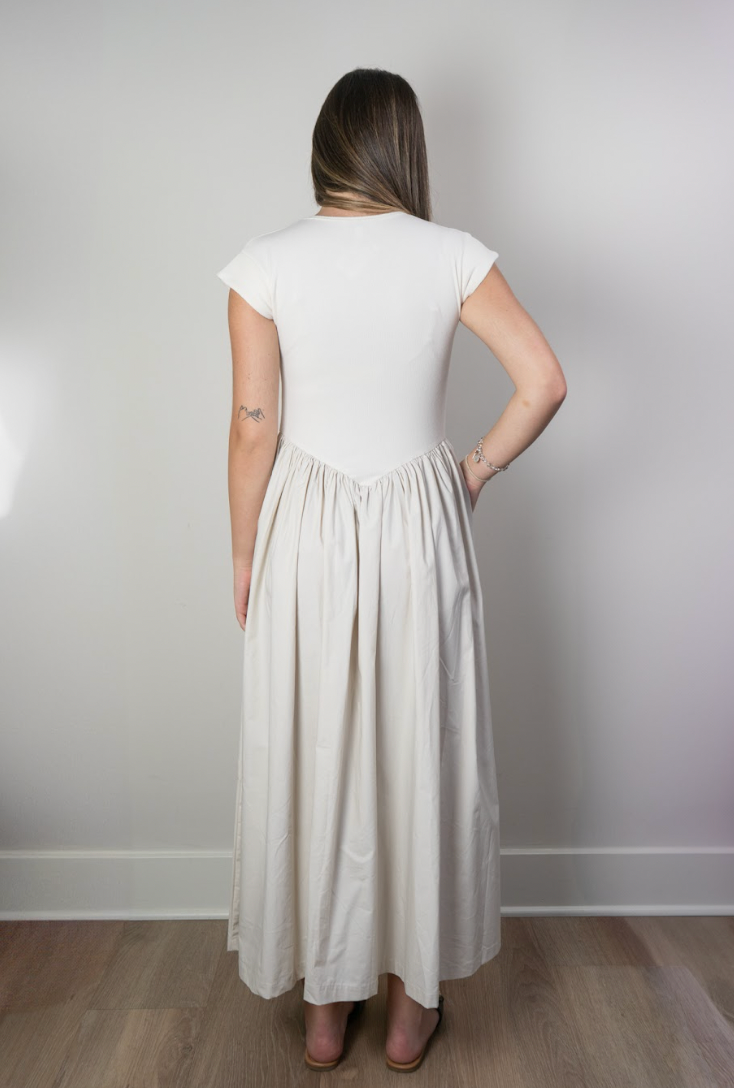 RIB AND WOVEN SHIRT COMBO DRESS