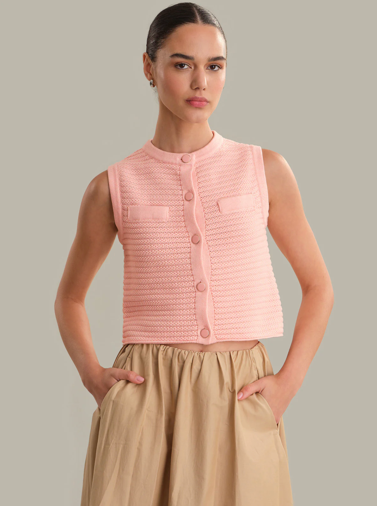 JAYME BUTTON THROUGH TEXTUED VEST