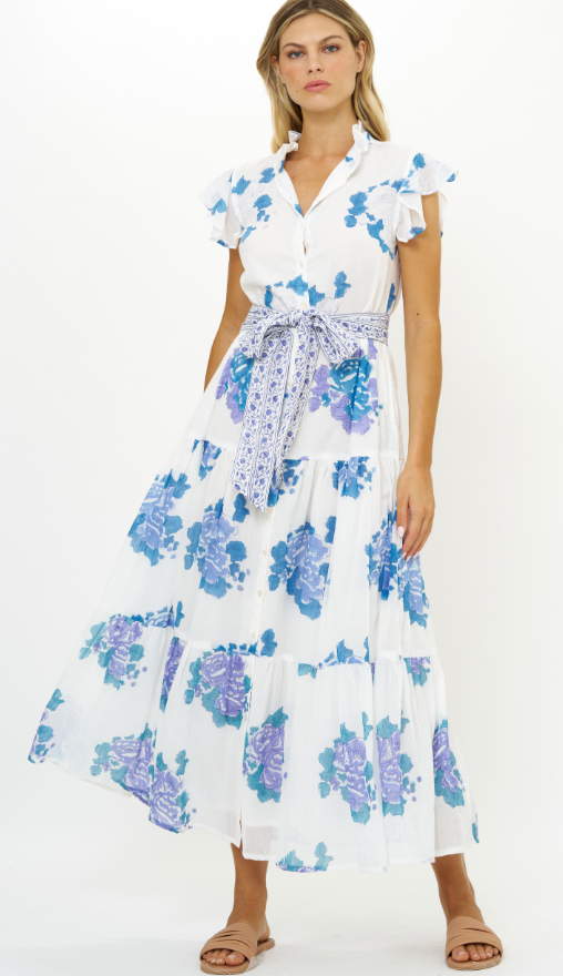 RUFFLE COLLAR BUTTON MAXI