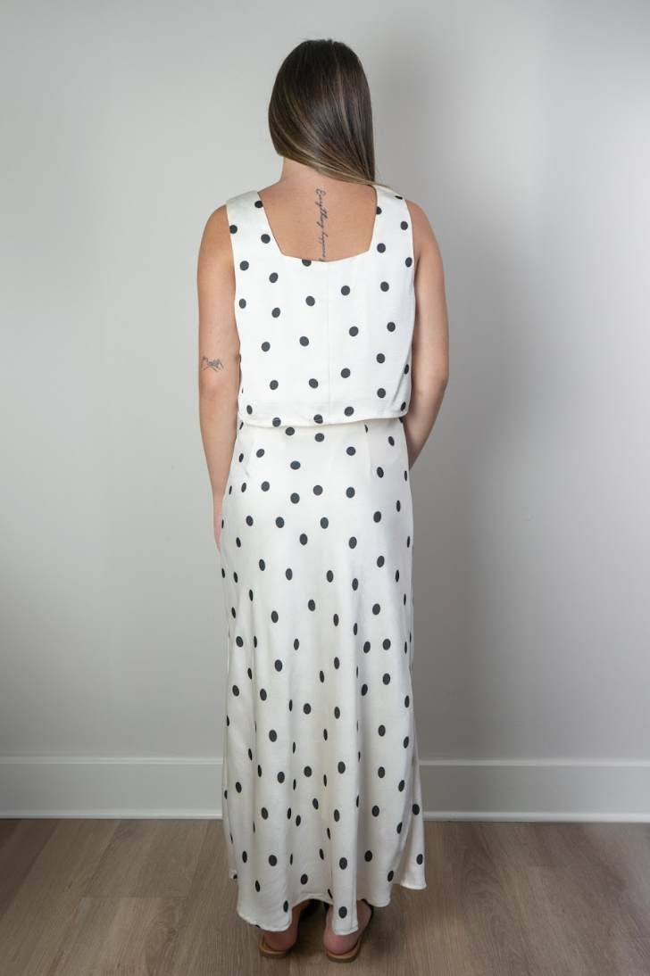 WOVEN POLKA DOT PRINTN MIDI SKIRT