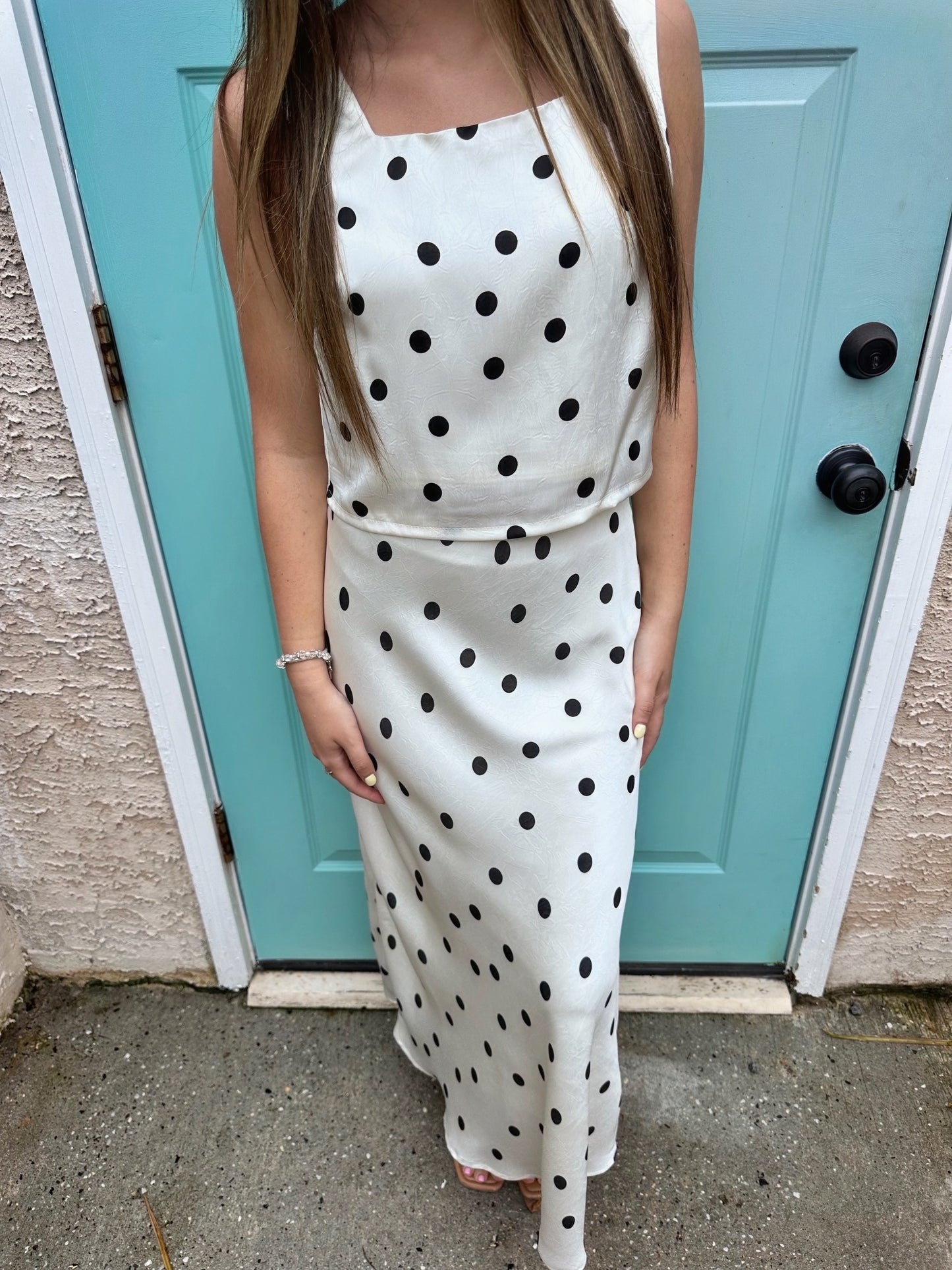 WOVEN POLKA DOT PRINTN MIDI SKIRT