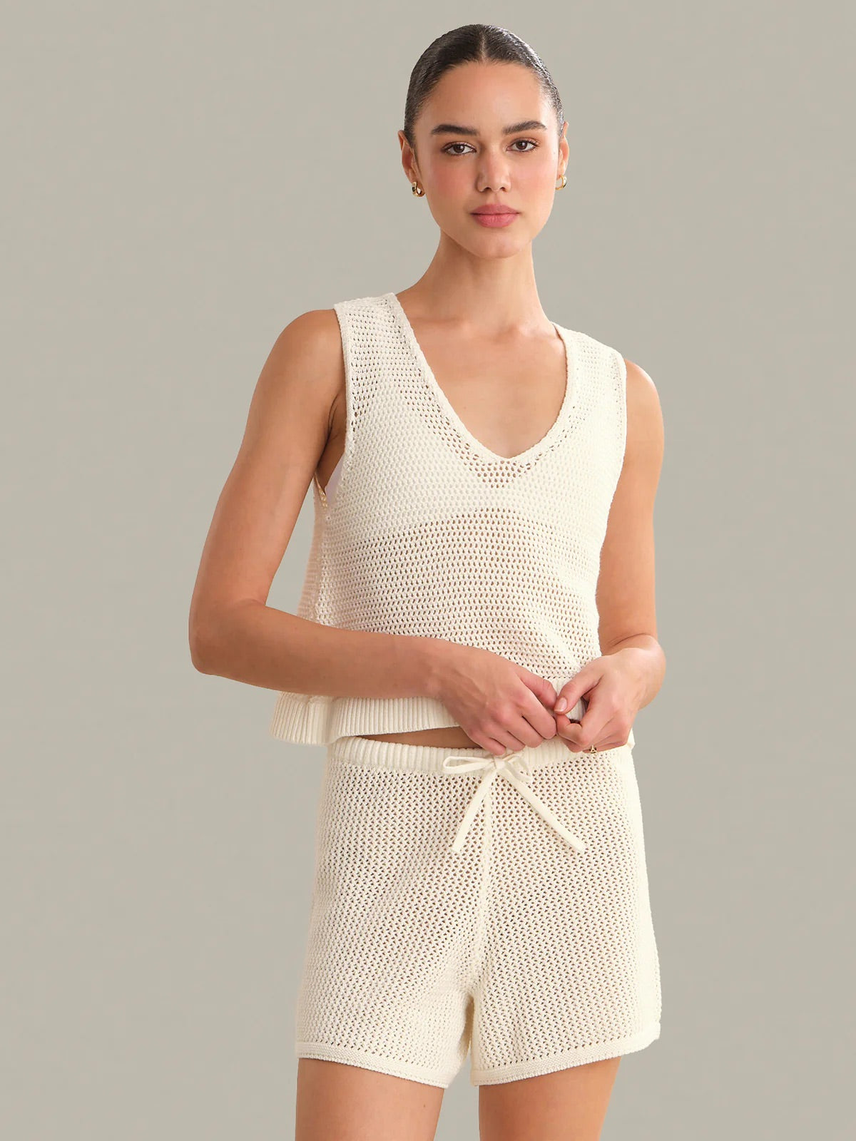 ROSA V-NECK POINTELLE MESH TANK