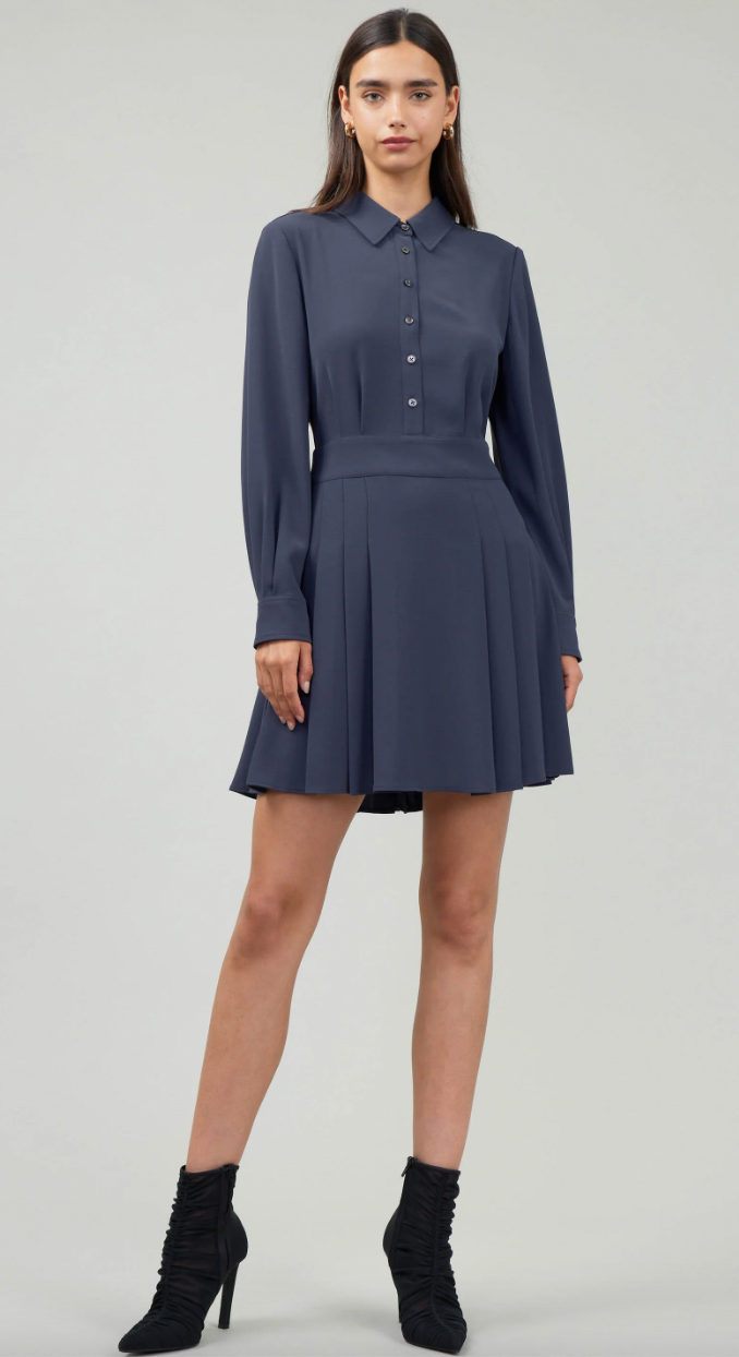 BUTTON DOWN PLEATED DRESS