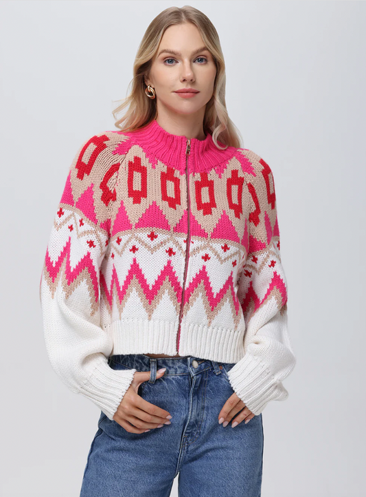 VICTORIA FAIR ISLE ZIP BOMBER JACKET