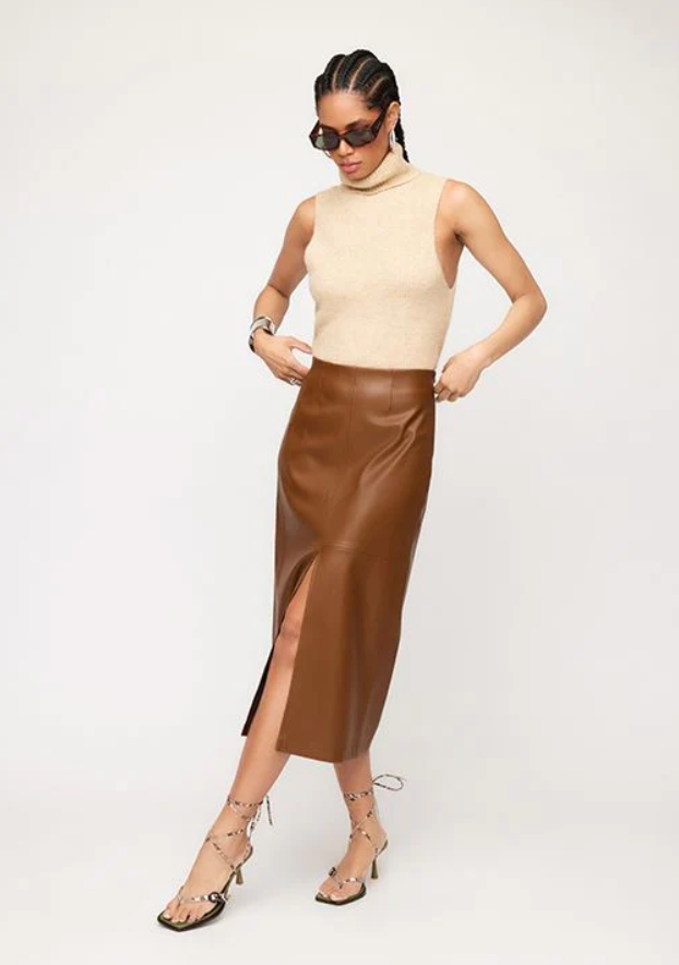 KAIA FAUX LEATHER MIDI SKIRT