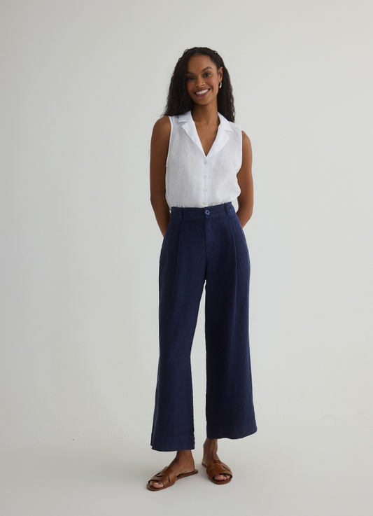 PLEATED WIDE LEG ANKLE PANT