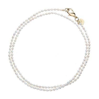 JW DOUBLE WRAP RICE PEARL NECKLACE IN WHITE