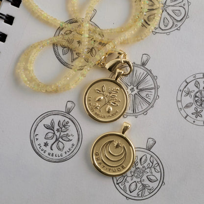 JW GRATITUDE ORIGINAL PENDANT COIN  GOLD 16-18" ROLO CHAIN