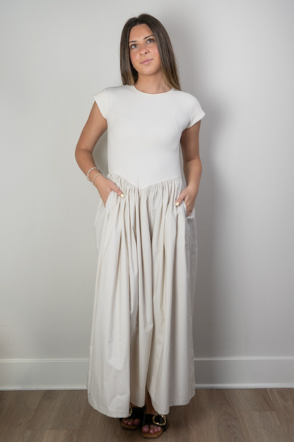 RIB AND WOVEN SHIRT COMBO DRESS