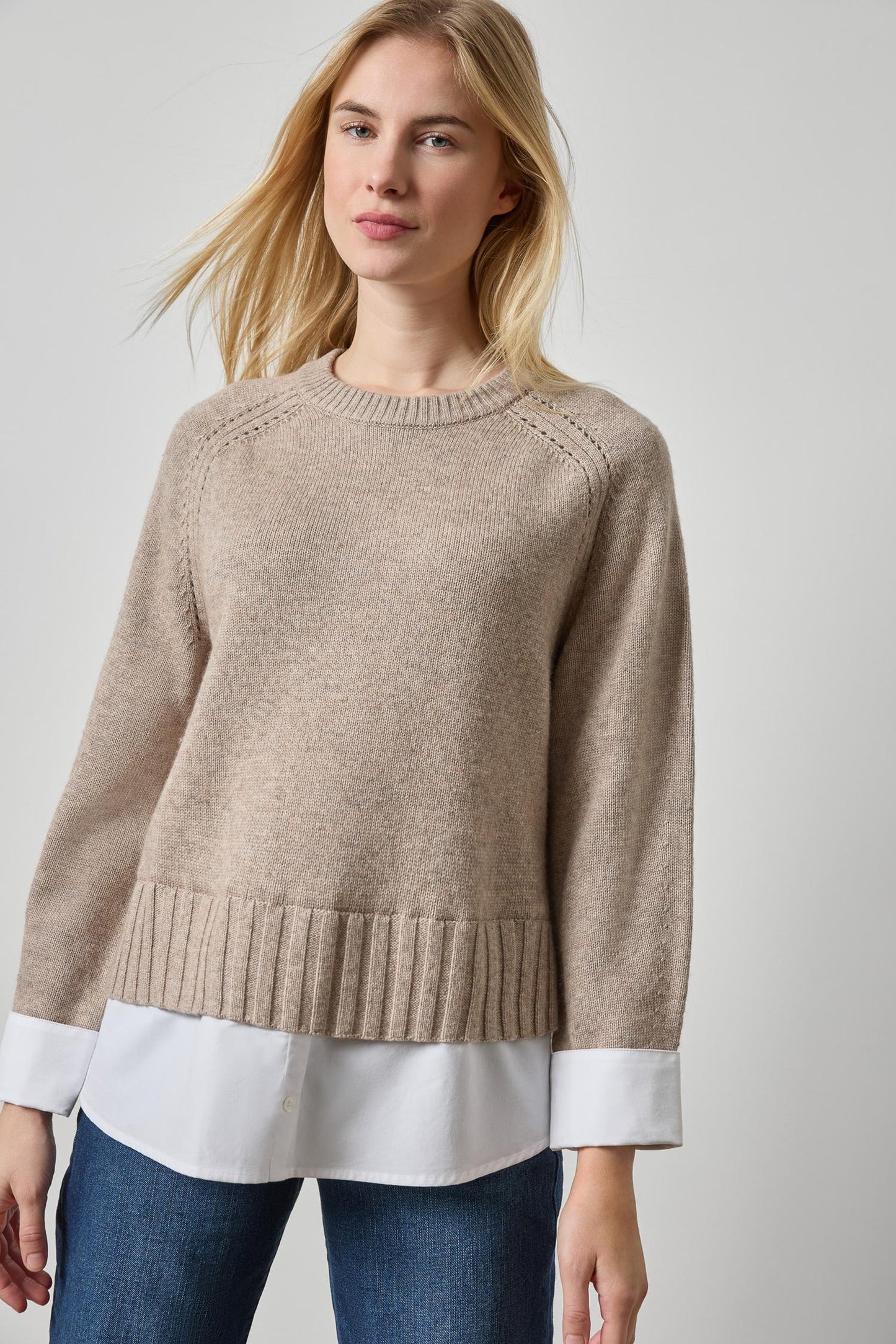 MIXED MEDIA CREWNECK SWEATER