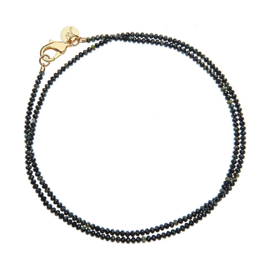 JW DOUBLE WRAP DIAMOND CUT EADED NECKLACE IN BLACK AGATE