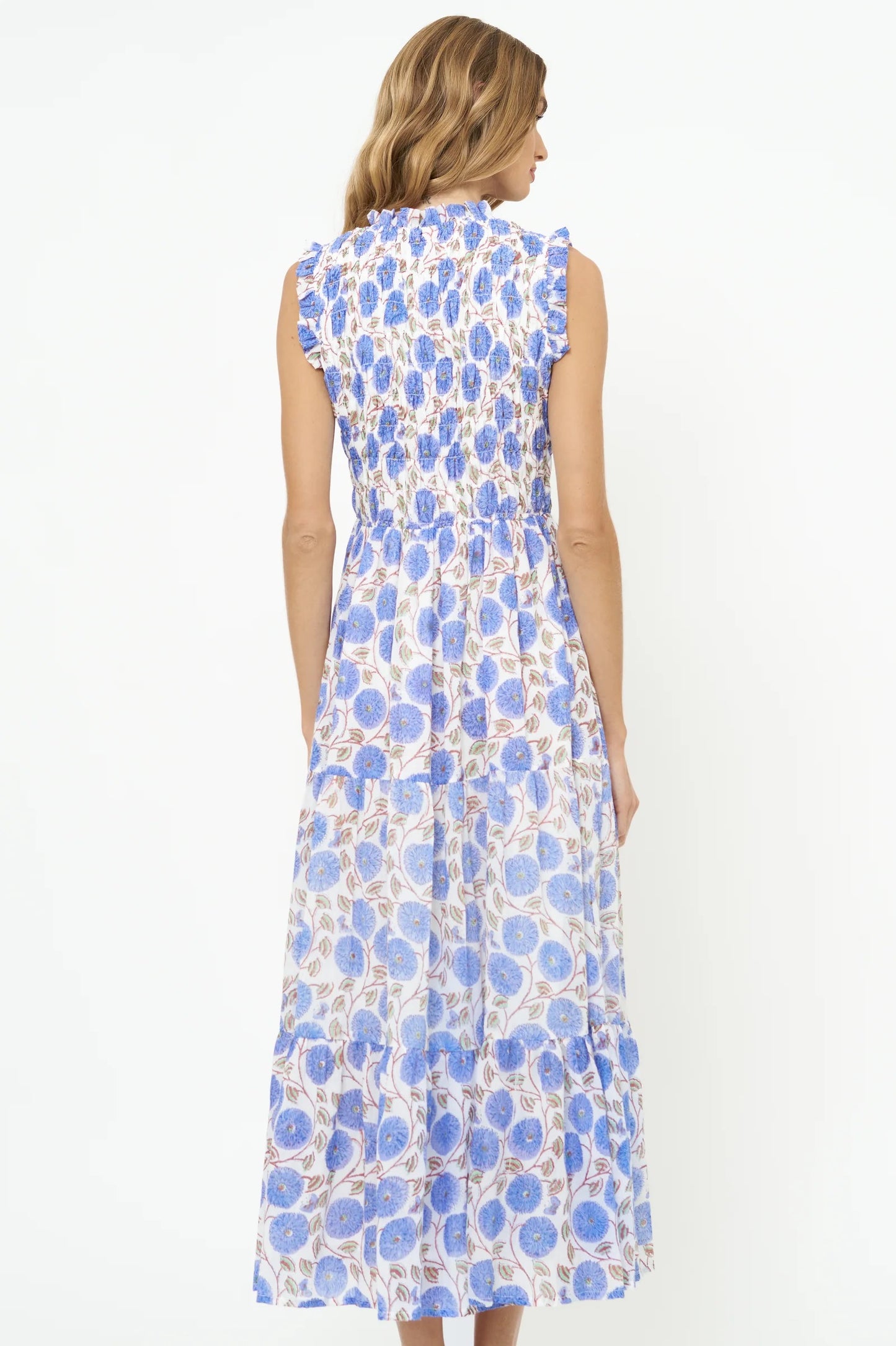 SLEEVELESS SMOCKED MAXI DRESS