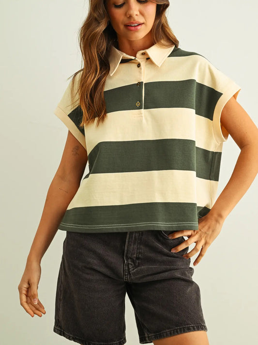 WIDE STRIPE  LONG SLEEVE POLO SHIRT