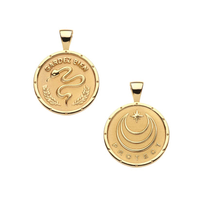 JW SMALL PENDANT COIN W/ ROLO CHAIN - PROTECT - GOLD