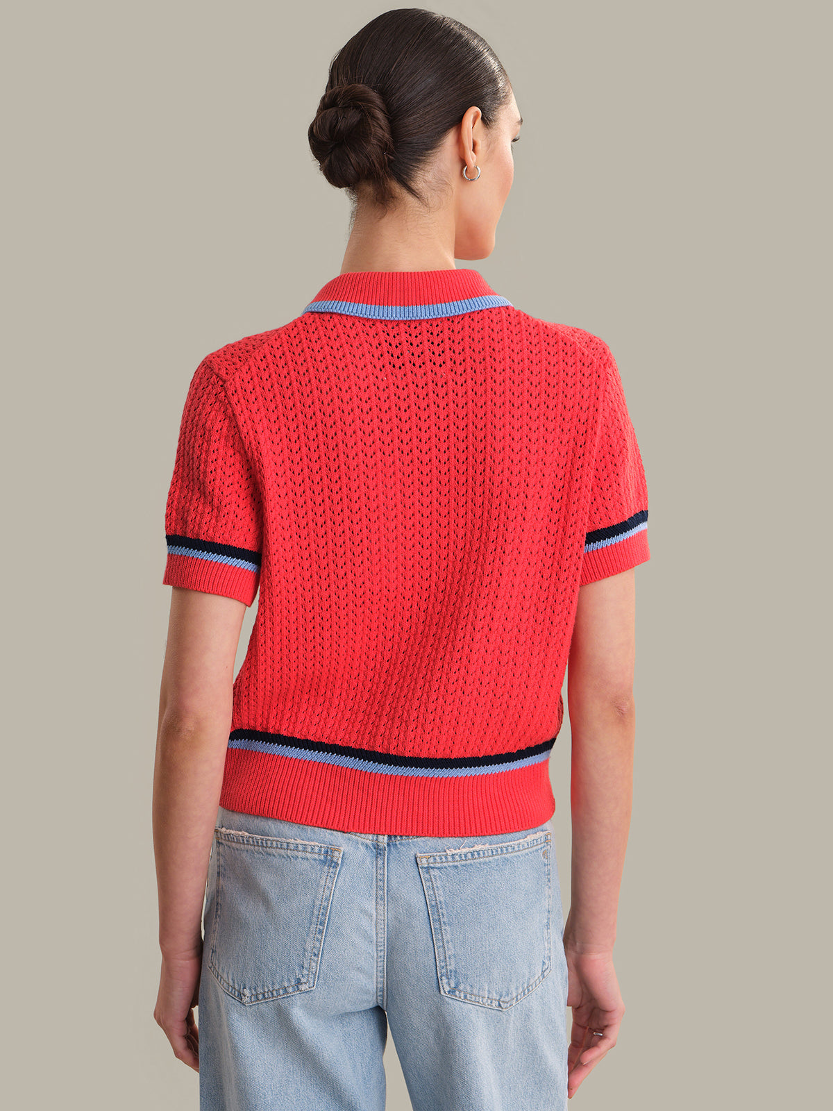 AMY POINTELLE STITCH TIPPED POLO CARDIGAN