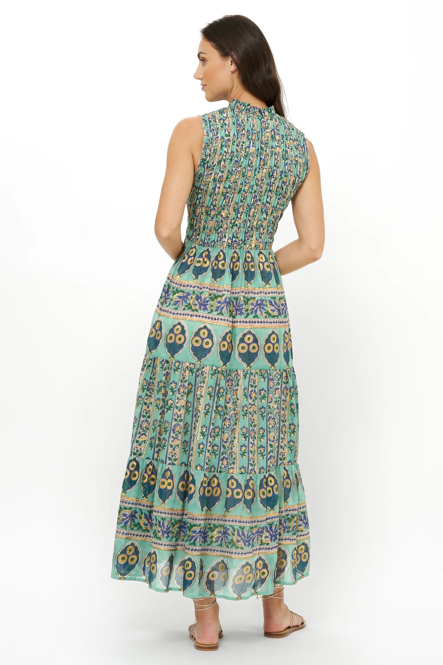 SLEEVELESS SMOCKED MAXI DRESS