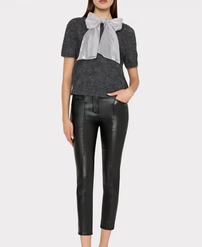 COMBINATION BOW FUZZY SWEATER
