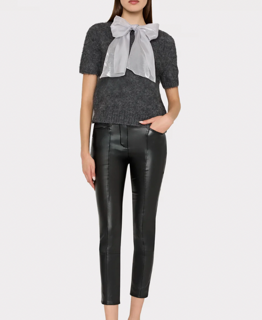 COMBINATION BOW FUZZY SWEATER