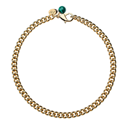 JW PETITE CURB CHAIN WITH MALACHITE BEAD 16"