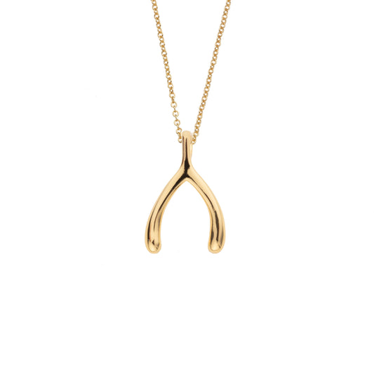 LUCKY Gold Mini Wishbone Pendant in 10k