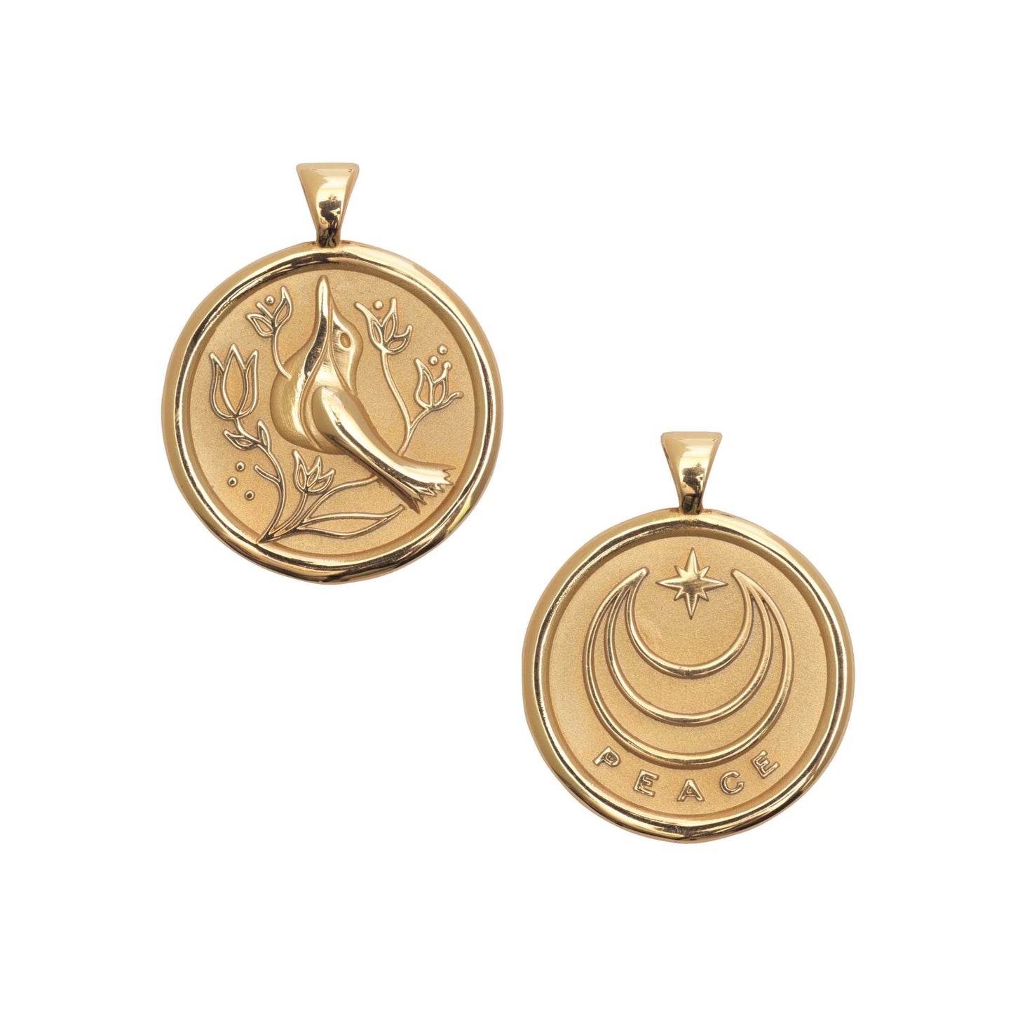 JW SMALL PENDANT COIN W/ ROLO CHAIN - PEACE - GOLD