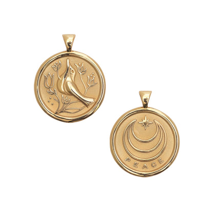 JW SMALL PENDANT COIN W/ ROLO CHAIN - PEACE - GOLD