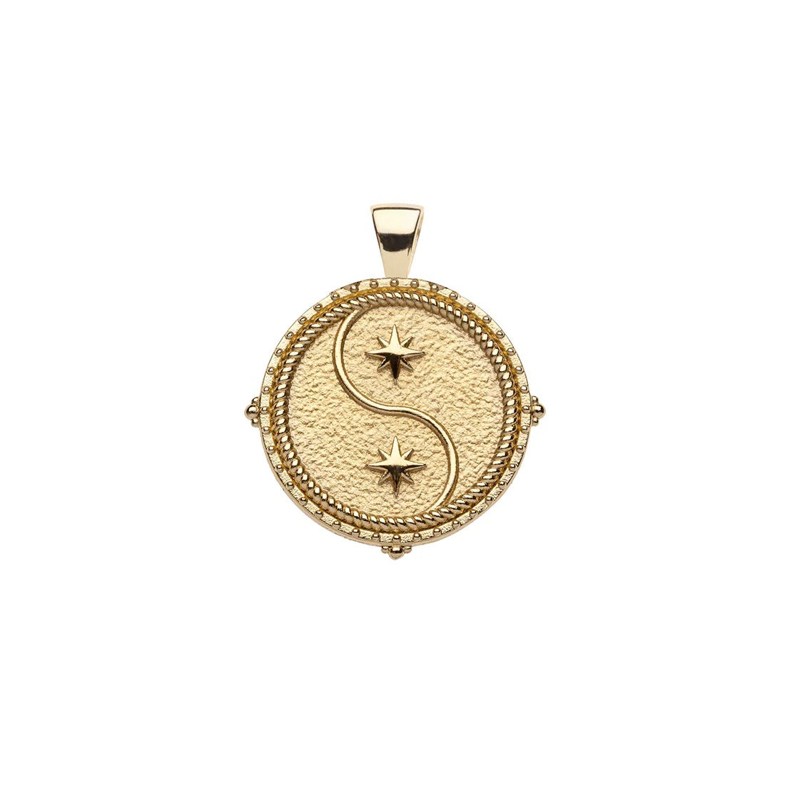 Gold pendant with star design on a white background
