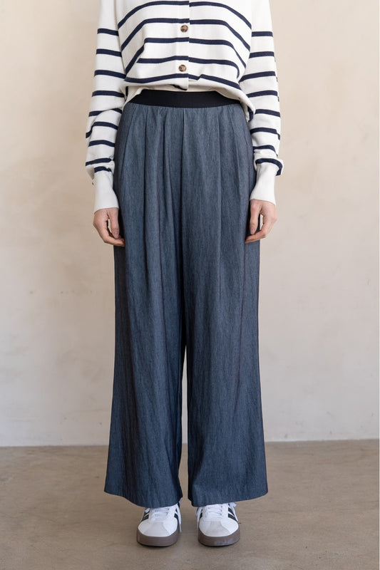 ELASTIC WAIST WIDE LEG PANTS