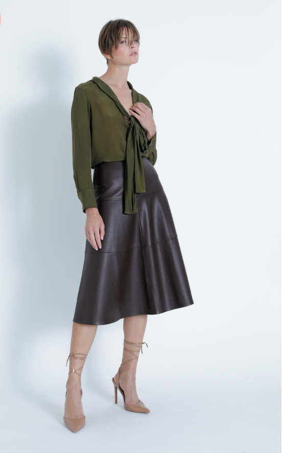 VICTORIA VEGAN LEATHER MIDI SKIRT