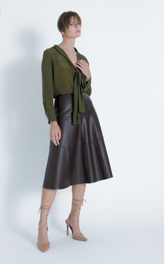 VICTORIA VEGAN LEATHER MIDI SKIRT