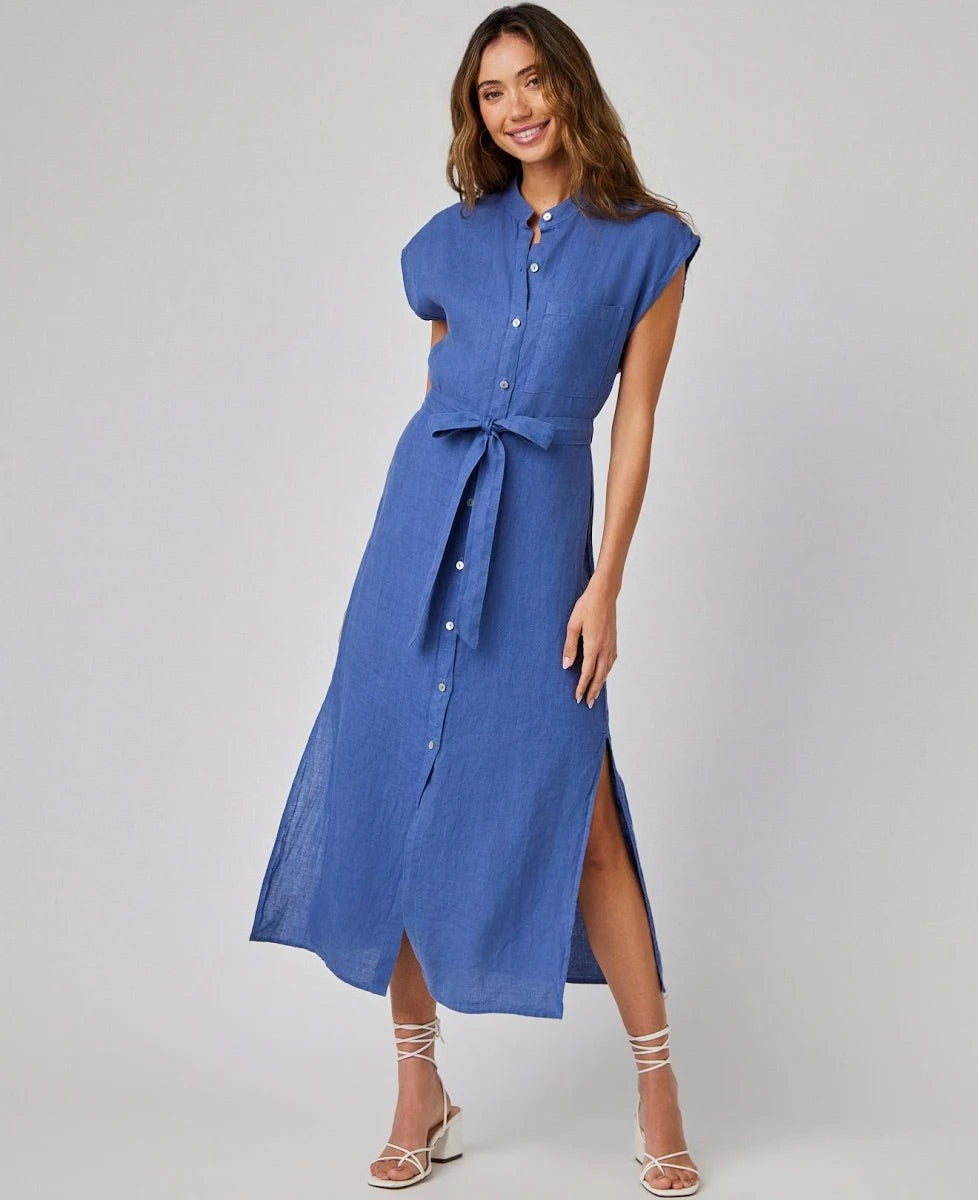 CAP SLEEVE BUTTON FRONT MIDI DRESS