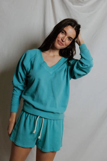 SINEAD RELAXED FRENCH TERRY V NECK SWEATSHIRT