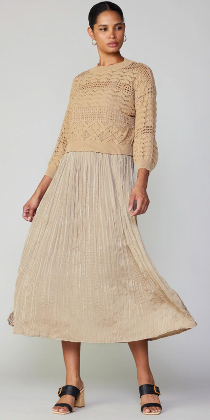 CHUNKY POINTELLE SWEATER AND SATIN CAMI DRESS