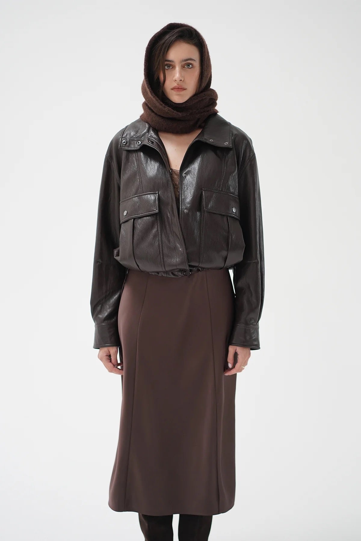 MERCER FAUX LEATHER BOMBER JACKET
