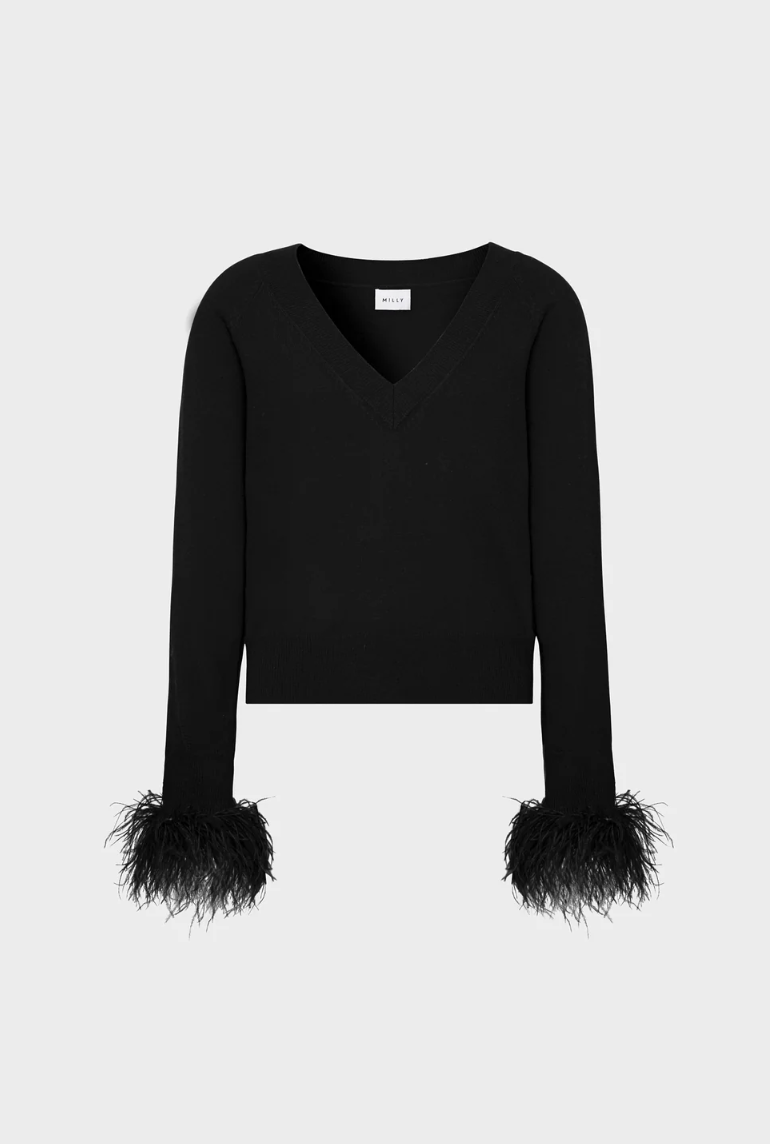 SHORT SLEEVE FEATHER MOCKNECK SWEATER