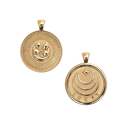 JW SMALL PENDANT COIN W/ ROLO CHAIN - LUCKY - GOLD