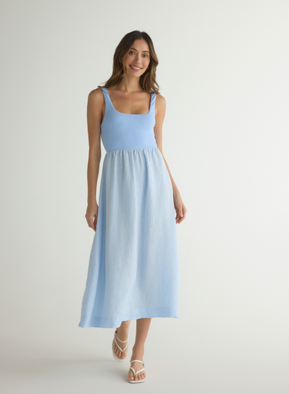SLEEVELESS KNIT COMBO DRESS