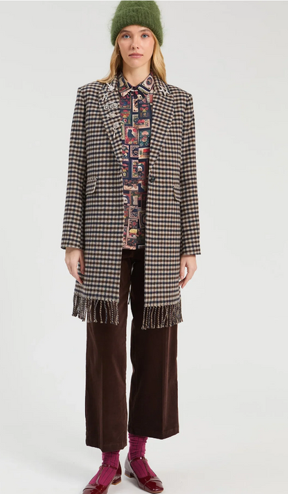 FRINGE BOTTOM CHECKED COAT