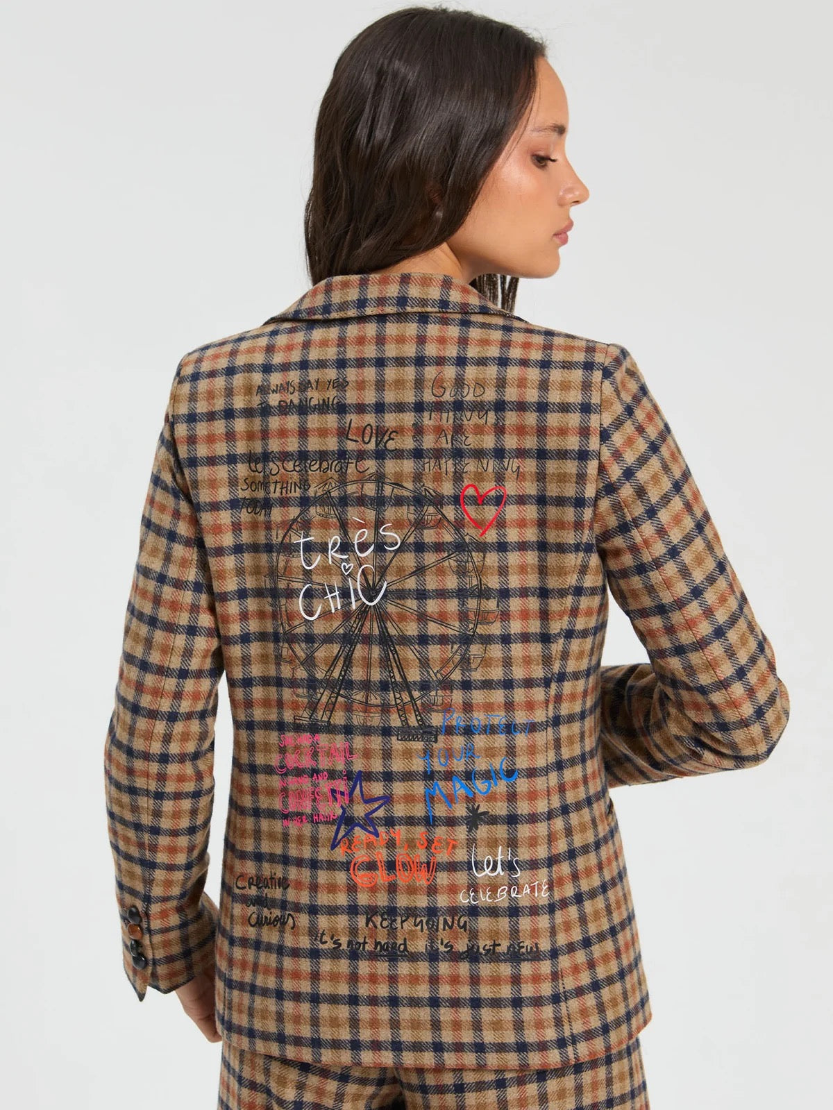 CHECKED BLAZER WITH EMB GRAPHICS