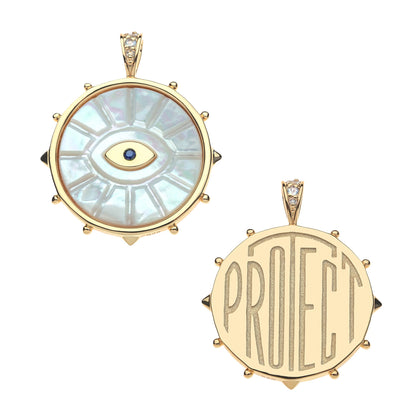 JW PROTECT WITH AND OPEN EYE COIN PENDANT 16-18" ROLO
