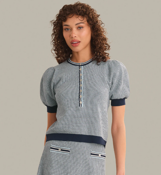 GRAYSON TWEED LIKE PUFF SLEEVE HENLEY