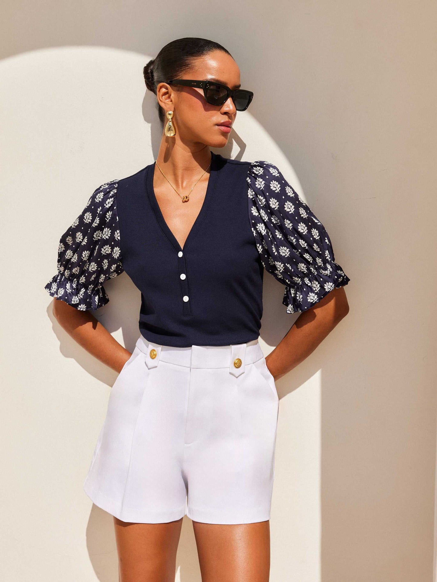 TAMRA CONTRAST POOF SLEEVE TOP