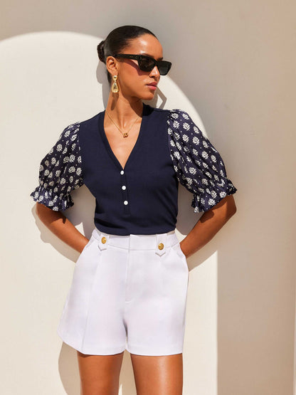TAMRA CONTRAST POOF SLEEVE TOP