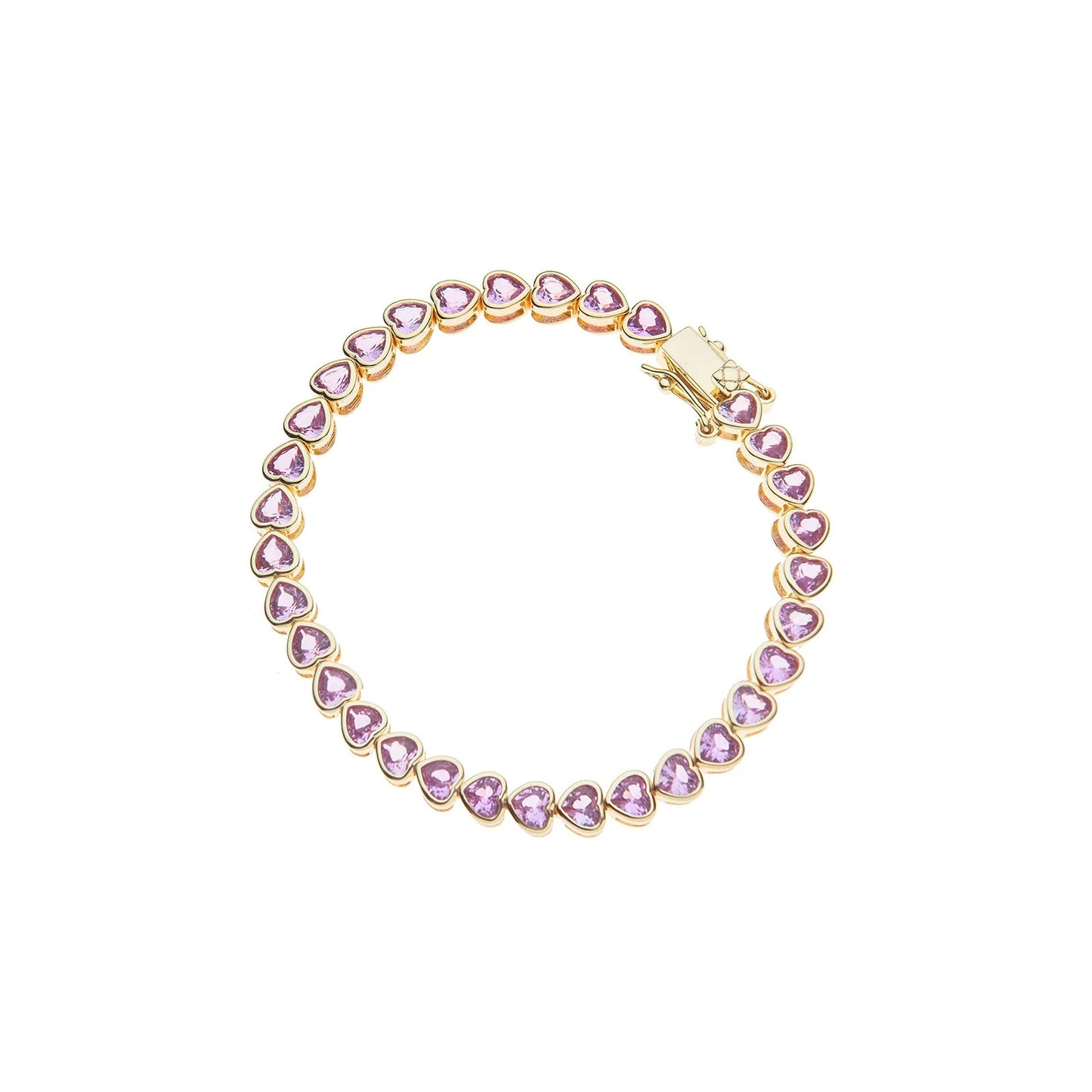 Bracelet with pink heart-shaped stones on a white background