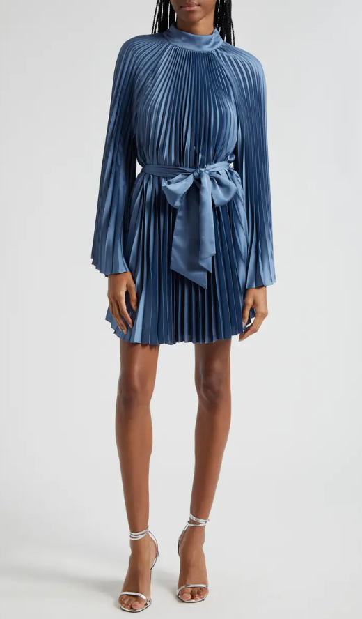 NANDI MOCK NECK PLEATED DRESS